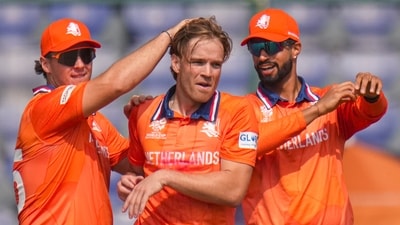 For the Dutch, Logan van Beek and Bas de Leede took two-wicket hauls. (PTI) For the Dutch, Logan van Beek and Bas de Leede took two-wicket hauls. (PTI)