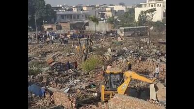 The Jalandhar district administration launched a special operation to remove illegal encroachments and constructions in the controversial Latifpura locality on Tuesday morning. (HT Photo) The Jalandhar district administration launched a special operation to remove illegal encroachments and constructions in the controversial Latifpura locality on Tuesday morning. (HT Photo)