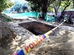 FILE: Spot where a biker lost his life after falling into an uncovered pit at an under-construction Delhi Jal Board pipeline site at Professor Joginder Singh Marg, Janakpuri in New Delhi. (Photo by Arvind Yadav/ Hindustan Times)