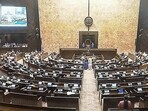 Rajya Sabha proceedings underway during the Budget Session of the Parliament, in New Delhi on Tuesday. (Sansad TV)