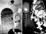 This combo from images provided by the FBI shows surveillance footage at the home of Nancy Guthrie the night she went missing in Tucson, Ariz.
