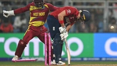 England seemed to be coasting at 67/1 after the powerplay, but after the field restrictions were over and the spinners worked in tandem, they succeeded in triggering a collapse. None of the middle order were able to click into gear, and pressure only made matters worse. (AFP)
