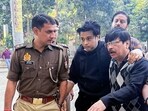 Shivam Mishra, son of tobacco tycoon KK Mishra, being taken to the court by the police in connection with the Lamborghini car accident, in Kanpur on Thursday. Shivam Mishra, son of tobacco tycoon KK Mishra, being taken to the court by the police in connection with the Lamborghini car accident, in Kanpur on Thursday.