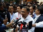 Bangladesh election result 2026 highlights: Bangladesh Nationalist Party (BNP) Chairman Tarique Rahman speaks with the media after voting, outside a polling station during the national election in Dhaka, Bangladesh.