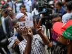 Voters wait in line outside a polling centre during the national parliamentary elections in Dhaka, Bangladesh, on Thursday, Feb 12, 2026. 