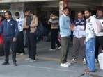 Commuters stranded at the Ludhiana bus stand on Thursday before the strike was called off. (Manish/HT)