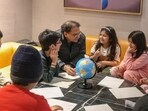 Devesh Vijay conducting weekend classes for children. (HT)