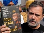 New Delhi: Leader of Opposition in the Lok Sabha Rahul Gandhi speaks to the media, as he shows a copy of the unpublished "memoir" of former Army chief M M Naravane during the Budget Session of Parliament, in New Delhi (PTI)