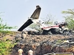Pune, India. Jan 29, 2026 - Wreckage of the chartered plane carrying Maharashtra Deputy Chief Minister Ajit Pawar lie mangled and burnt after the aircraft crashed during landing near Baramati airport, in Pune district. Pune, India. Jan 29, 2029. (Photo by Raju Shinde/HT Photo) (Raju Shinde)