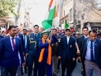 Punjab governor Gulab Chand Kataria during a march in Ferozepur on Wednesday. (HT Photo)