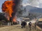 Unidentified suspects torched 50 houses in Litan village in Manipur’s Ukhrul district on Tuesday in a fresh escalation of violence between the two communities. (PTI)