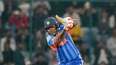 Sanju Samson, who returned to the playing XI smashed three sixes during his stay but failed to score big was dismissed for 22. (PTI) Sanju Samson, who returned to the playing XI smashed three sixes during his stay but failed to score big was dismissed for 22. (PTI)