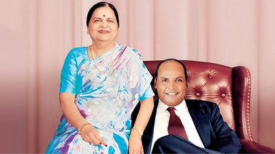 The late Dhirubhai Ambani, founder of Reliance, with his wife Kokilaben Ambani