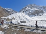 Children playing cricket at Matayen village in Kargil. (Waseem Andrabi/Hindustan Times via Getty Images)