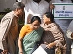 Former Bihar chief minister Rabri Devi with the state's education minister Sunil Kumar during the budget session at the Bihar Legislative Council in Patna on Friday. (Santosh Kumar/HT) Former Bihar chief minister Rabri Devi with the state's education minister Sunil Kumar during the budget session at the Bihar Legislative Council in Patna on Friday. (Santosh Kumar/HT)