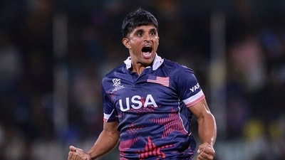 Nosthush Kenjige picked up the first wicket of Netherlands and gave USA a brilliant start. (Lakshmi) Nosthush Kenjige picked up the first wicket of Netherlands and gave USA a brilliant start. (Lakshmi)