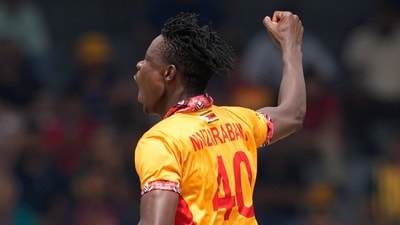 Blessing Muzarabani was the star with the ball for Zimbabwe, winning player of the match with figures of 4/17 – including two key wickets in the powerplay to snap the back of the Aussie batting. (AP) Blessing Muzarabani was the star with the ball for Zimbabwe, winning player of the match with figures of 4/17 – including two key wickets in the powerplay to snap the back of the Aussie batting. (AP)