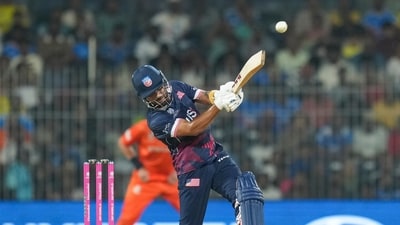Shubham Ranjane played a fiery cameo towards the end to take USA past the 190 mark. (PTI) Shubham Ranjane played a fiery cameo towards the end to take USA past the 190 mark. (PTI)