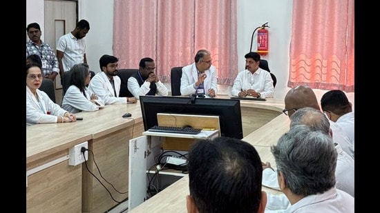 The mayor directed officials to prepare a proposal to develop a multispeciality hospital on a vacant one-acre plot within the YCMH premises. (HT PHOTO)