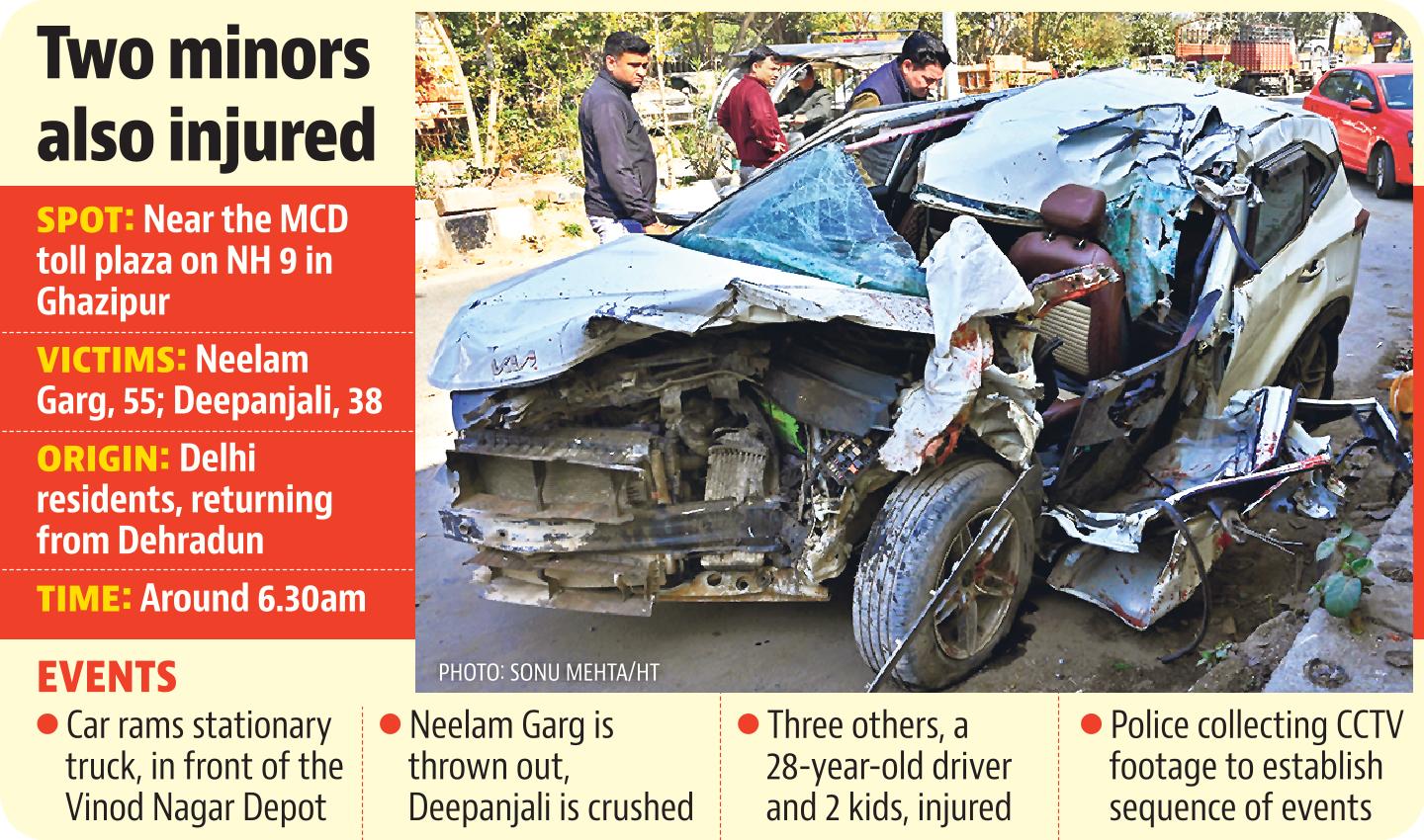 The impact of the collision was such that the mother, identified as Neelam Garg, who was seated on the back, was thrown out of the vehicle. The impact of the collision was such that the mother, identified as Neelam Garg, who was seated on the back, was thrown out of the vehicle.