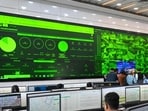 A view of the ICCC where officials can monitor all the cameras that have been set up. (Vipin Kumar/Hindustan Times)