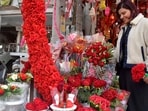Ludhiana, India - February 13, 2026 : A Woman busy in buying flowers ahead of valentine’s day in Ludhiana on Friday, February 13, 2026. (Manish)