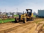 The work in progress in Ludhiana on Friday. (HT Photo)