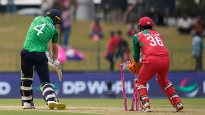 It was a horror start for Ireland as they lost three wickets inside the powerplay, and were found limping at 64/4 at one stage. Although they were scoring quickly through the field restrictions, they provided too many chances to the Omani spinners. (AP) It was a horror start for Ireland as they lost three wickets inside the powerplay, and were found limping at 64/4 at one stage. Although they were scoring quickly through the field restrictions, they provided too many chances to the Omani spinners. (AP)