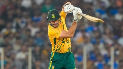 Aiden Markram displayed some vintage shots as he brought up his fifty off just 19 balls, helping South Africa significant advantage in the chase against New Zealand. (PTI) Aiden Markram displayed some vintage shots as he brought up his fifty off just 19 balls, helping South Africa significant advantage in the chase against New Zealand. (PTI)