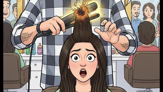 A significant portion of hair had been burnt, allegedly due to overuse of a heated straightener. (HT Photo)