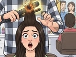 A significant portion of hair had been burnt, allegedly due to overuse of a heated straightener. (HT Photo)