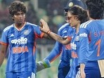 File image of India pacer Arundhati Reddy, left, who picked up four wickets against Australia on Sunday. (PTI)