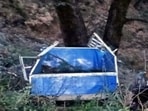 Mangled remain of jeep which fell into gorge in Seraj area of Mandi district on Sunday. (Birbal Sharma/HT)