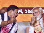 Prime Minister Narendra Modi and Assam chief minister Himanta Biswa Sarma in Guwahati on Saturday. (PTI) Prime Minister Narendra Modi and Assam chief minister Himanta Biswa Sarma in Guwahati on Saturday. (PTI)