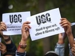 A group of students from Delhi University protesting against New UGC Rule 2026 at Arts Faculty, North Campus in New Delhi.