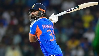 Rinku Singh provided the finishing touch, cracking a boundary and a towering six off Shaheen Afridi in the last over to give India a strong surge at the close of their innings. (ANI) Rinku Singh provided the finishing touch, cracking a boundary and a towering six off Shaheen Afridi in the last over to give India a strong surge at the close of their innings. (ANI)