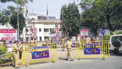 By evening on Sunday, the stretch outside Congress Bhavan in Shivajinagar looked familiar again—police vans parked, party workers loitering, and broken glass marking the end of a protest that began as a show of strength and slid quickly into violence. It was loud, televised, and it will likely be forgotten by the next news cycle. (Mahendra Kolhe/HT) By evening on Sunday, the stretch outside Congress Bhavan in Shivajinagar looked familiar again—police vans parked, party workers loitering, and broken glass marking the end of a protest that began as a show of strength and slid quickly into violence. It was loud, televised, and it will likely be forgotten by the next news cycle. (Mahendra Kolhe/HT)