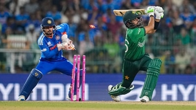 Pakistan's premier batter, Babar Azam, once again failed on the big stage, dismissed for just 5. He was outfoxed by Axar Patel as Pakistan stood no chance against India. (PTI) Pakistan's premier batter, Babar Azam, once again failed on the big stage, dismissed for just 5. He was outfoxed by Axar Patel as Pakistan stood no chance against India. (PTI)