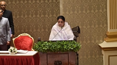 Sunetra Pawar, wife of late deputy CM Ajit Pawar, took oath as deputy CM of Maharashtra at the Lok Bhavan in Mumbai last month. (HT Photo) Sunetra Pawar, wife of late deputy CM Ajit Pawar, took oath as deputy CM of Maharashtra at the Lok Bhavan in Mumbai last month. (HT Photo)