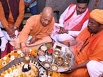 CM Yogi Adityanath performing rituals on Mahashivratri in Gorakhpur on Sunday morning. (Sourced)