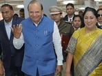 Lieutenant governor Vinai Kumar Saxena and chief minister Rekha Gupta on Monday. (HT Photo)