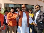 Mayoral candidate Mukesh Pandey, who has complained against the makers of ‘Ghooskhor Pandit’, in Dhanbad on Monday (HT PHOTO)