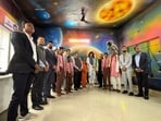 Nilesh M Desai, scientist and director of Space Applications Centre (SAC), ISRO Ahmedabad and Mahoba DM Gazal Bhardwaj inaugurated the first Space lab at Upper Primary School, Gram Panchayat, Ratouli, Block Kabrai, on Monday. (HT Photo) Nilesh M Desai, scientist and director of Space Applications Centre (SAC), ISRO Ahmedabad and Mahoba DM Gazal Bhardwaj inaugurated the first Space lab at Upper Primary School, Gram Panchayat, Ratouli, Block Kabrai, on Monday. (HT Photo)