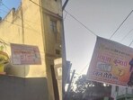 Posters tied to wires in Adityapur, Monday (HT PHOTO)