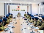 SSP Prabhat Kumar chairs a high-level meeting in Dhanbad on Monday (HT PHOTO)