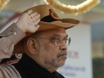 Union Home Minister Amit Shah takes salute during the 79th Raising Day Parade of the Delhi Police, in New Delhi, Monday, Feb. 16, 2026. (PTI)