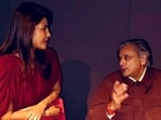 Senior Congress MP Shashi Tharoor met Priyanka Chopra backstage at an event hosted by Harvard University.