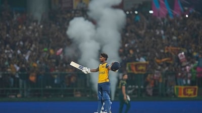 Even after the dismissal of Kusal Mendis for 51 off 38, Nissanka did not lose his cool. He stayed till the end scoring 100* off 52. (AP) Even after the dismissal of Kusal Mendis for 51 off 38, Nissanka did not lose his cool. He stayed till the end scoring 100* off 52. (AP)