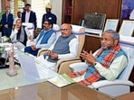 Jharkhand Speaker Rabindra Nath Mahato chairs an all-party meet in Ranchi on Tuesday