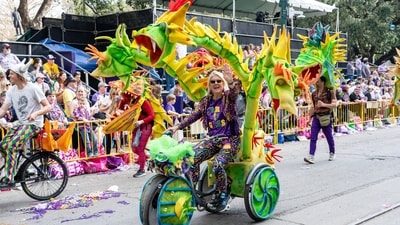 Attendees march during the annual Legion of Mars parade during the Mardi Gras season on Saturday, Feb. 7, 2026, in New Orleans. (Photo by Amy Harris/Invision/AP) (Amy Harris/Invision/AP) Attendees march during the annual Legion of Mars parade during the Mardi Gras season on Saturday, Feb. 7, 2026, in New Orleans. (Photo by Amy Harris/Invision/AP) (Amy Harris/Invision/AP)
